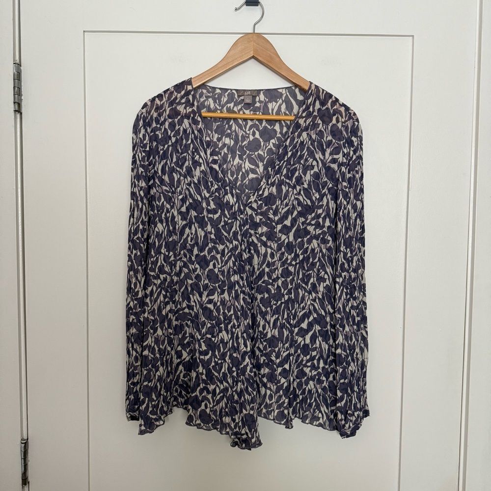 J Jill Blouse Womens Sz L Purple Floral Long Sleeve Flowy Romantic Feminine